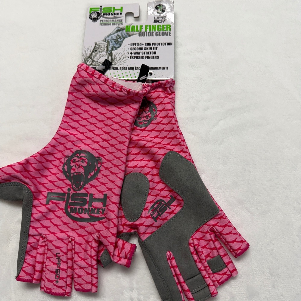 Fish Monkey Performance Fishing Gloves Half Finger Pink Scales Womens Medium NEW